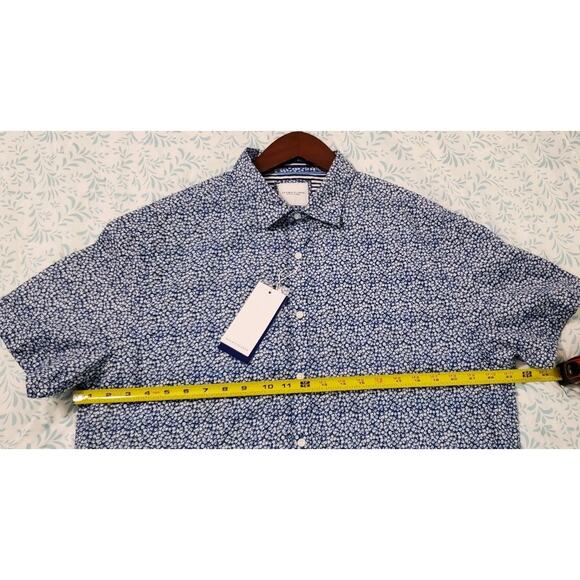 Men's XL Denim & Flowers Blue White Floral Button-down Shortsleeved Shirt Tags - Picture 13 of 15